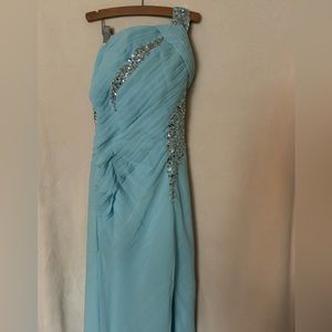 Brand New Prom Dress, Baby Blue, Backless, Long Formal with Thigh Split